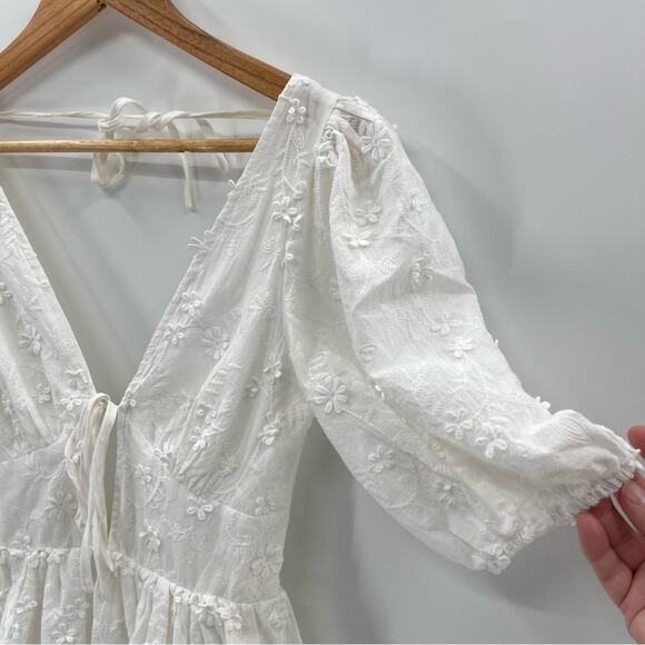 Showpo Cottagecore Abbey Tie Back Milkmaid Romantic Prairie Embroidered Dress 2 - Picture 6 of 16